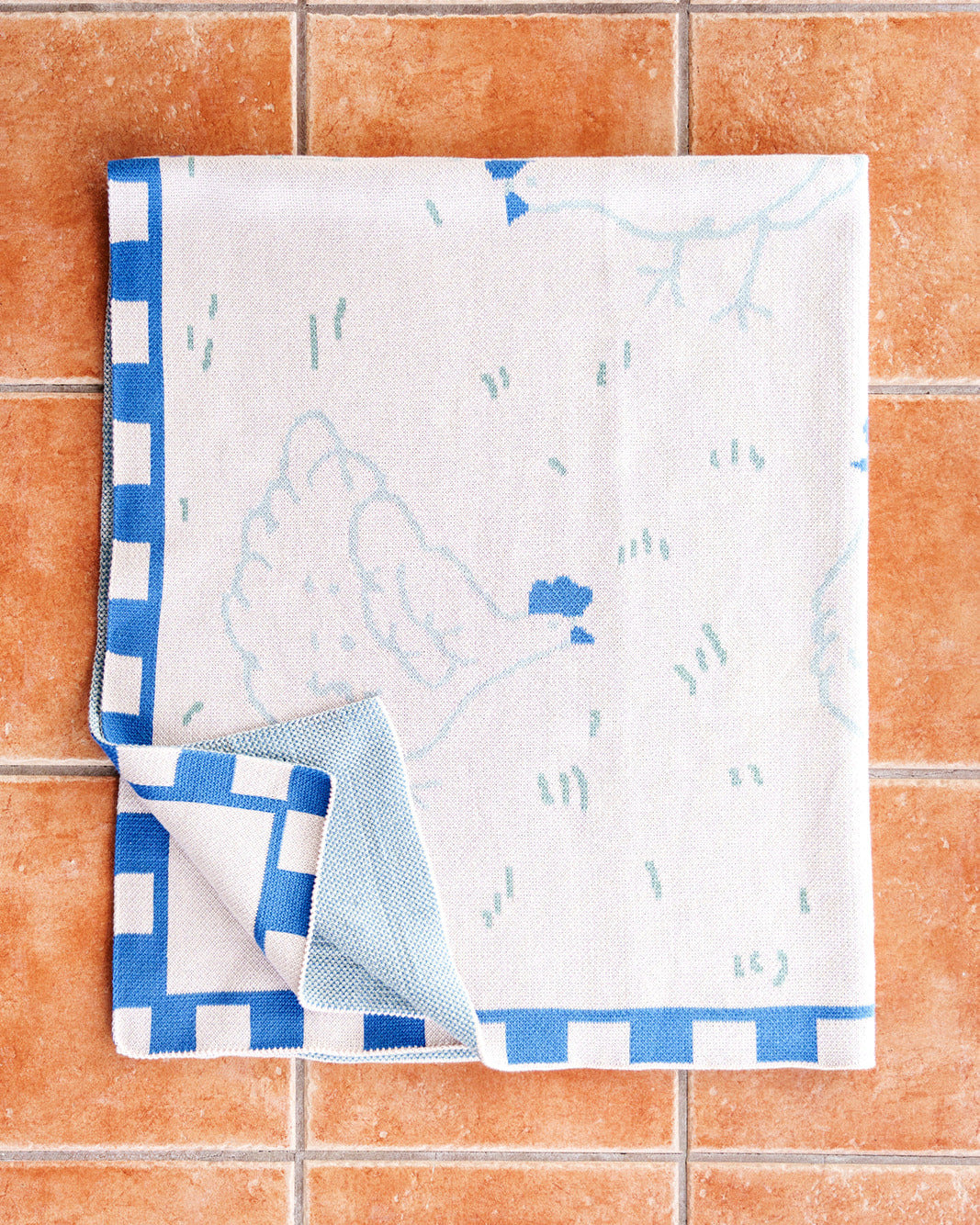 Pink & Blue Field of Hens Knit Blanket