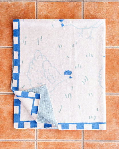 Pink & Blue Field of Hens Knit Blanket