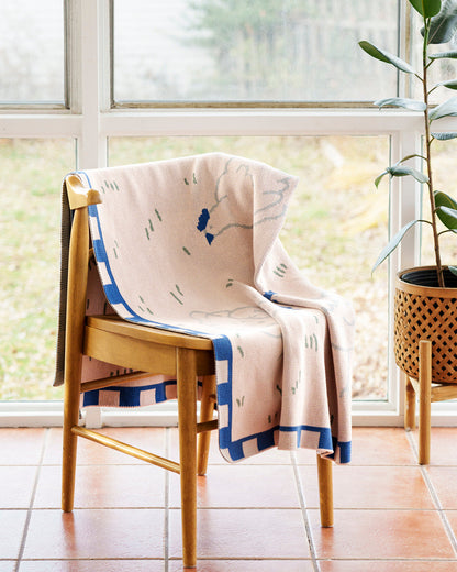 Pink & Blue Field of Hens Knit Blanket